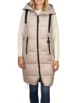 DENIMFY Damen Weste lang ärmellos DFCaro Steppweste Vest Kapuze Winterweste Outdoorweste Übergangsweste Kapuzenweste Regular Fit Knielang Beige M, Größe:M, Farbe:String Beige von DENIMFY