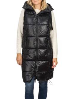 DENIMFY Damen Weste lang ärmellos DFCaro Steppweste Vest Kapuze Winterweste Outdoorweste Übergangsweste Kapuzenweste Regular Fit Knielang Schwarz M, Größe:M, Farbe:Black von DENIMFY