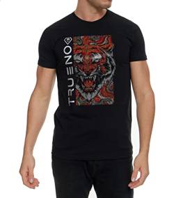 Ausgefallenes Herren Kurzarm T-Shirt mit Tiger Motiv, Strass Sommertshirt DH-T25 Schwarz XXL von DENIMHOUSE