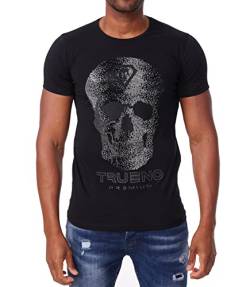 Herren Kurzarm Strass T-Shirt mit Rundhalsausschnitt und schönem Totenkopf Motiv Sommershirt DH-T15 Schwarz S von DENIMHOUSE