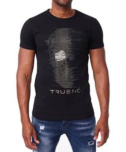 Lässiges Strass Herren Kurzarm T-Shirt mit Rundhalsausschnitt und Totenkopf Motiv DH-T17 Schwarz XL von DENIMHOUSE