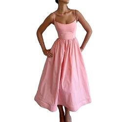 DEOTSY Damen Sexy Slim Fit Sling Langes Kleid Lässiges Reise-Urlaubskleid Elegantes schickes Party-Clubbing-Kleid Straße Abendkleid mit hoher Taille,Rosa,L von DEOTSY