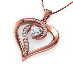 DEPHINI Elegante Herz Anhänger Halskette | Roségold | Zirkonia | 925 Sterling Silber Herz Halskette | Frauen Schmuck | Geschenke für Frauen von DEPHINI
