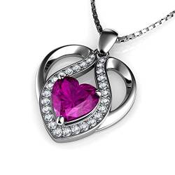 DEPHINI Herz Halskette Rosa | 925 Sterling Silber Herz Halskette | Zirkonia | Damenschmuck | Geschenke für Frauen von DEPHINI