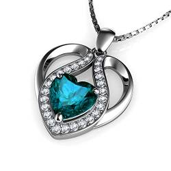 DEPHINI Kette herz silber Aquamarin | 925 Sterling Silber Herz Halskette | Zirkonia | Damenschmuck | Geschenke für Frauen von DEPHINI