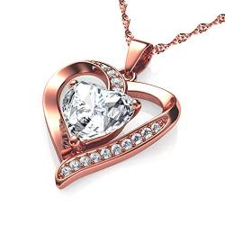 DEPHINI Kristall Herz Anhänger Halskette | Roségold | Zirkonia | 925 Sterling Silber Herz Halskette | Frauen Schmuck | Geschenke für Frauen von DEPHINI