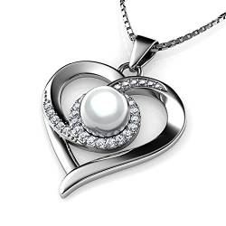 DEPHINI Leidenschaft Perlenkette | Herz Halskette | Zirkonia | 925 Sterling Silber | Frauen Schmuck | Geschenke für Frauen von DEPHINI