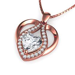 DEPHINI Süße Herz Anhänger Halskette | Roségold | Zirkonia | 925 Sterling Silber Herz Halskette | Frauen Schmuck | Geschenke für Frauen von DEPHINI