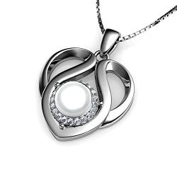 DEPHINI Süße Perlenkette | 925 Sterling Silber Herzkette | Zirkonia | Damenschmuck | Geschenke für Frauen von DEPHINI
