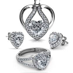 DEPHINI - Süßes Schmuckset - Herz Halskette Ohrringe & Ring - 925 Sterling Silber - Cubic Zirkonia von DEPHINI