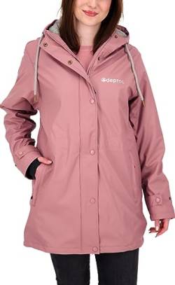 Deproc Active Damen Friesennerz Regenmantel Kapuze Gefüttert Wasserdicht Wetterfest Übergangsjacke New Ellesmere Regenjacke, Berry, 46 von DEPROC-Active