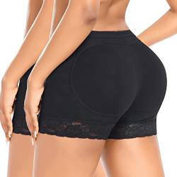 DERCA Gepolsterte Unterwäsche für Damen, Po-Lifter, nahtlos, Po, Enhancer, Höschen, Spitze, Shapewear Boyshorts, C# Schwarz, 2er-Pack, kurze Spitze, XS von DERCA