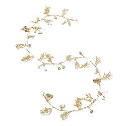 DERCLIVE Braut-Haarschmuck mit Blumenranken, 50 cm, Braut-Haarrebe, Perlen-Stirnband, Strass-Haarteil, Braut-Haarschmuck, Haarschmuck für Frauen und Mädchen (Goldfarben) von DERCLIVE