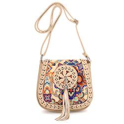 DERCLIVE Lässige Tasche Multifunktionale Vintage Ethno Stil Schultertasche Quaste Messenger Bag für Frauen Mädchen von DERCLIVE