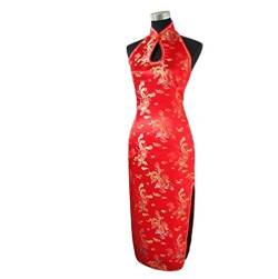 DERFX Vintage Sexy Backless der traditionellen chinesischen Kleid lange Halter Cheongsam Qipao Neuheit Dripping Kostüm (Color : Red, Size : S) von DERFX