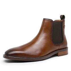 DESAI Herren Chelsea Boots Stiefeletten Klassischer Formelle Schlupfstiefel Echtleder Schuhe, Braun, 44 EU von DESAI