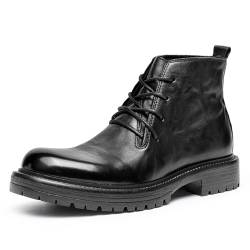 DESAI Herren Winterstiefel Leder Kleiderschuhe Rutschfeste Gummisohle Oxford Stiefeletten Derby Stiefel Klassische Stiefeletten, Schwarz, 41 EU von DESAI