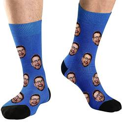 DEVFISH Personalisierte Foto-Socken für Männer, individuelle Geburtstagsgeschenke, Frauen-Gesichtssocken, individuelle Haustier-Gesichtssocken, Blau, M von DEVFISH