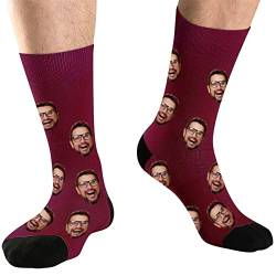 DEVFISH Personalisierte Foto-Socken für Männer, individuelle Geburtstagsgeschenke, Frauen-Gesichtssocken, individuelle Haustier-Gesichtssocken, Burgunder, M von DEVFISH