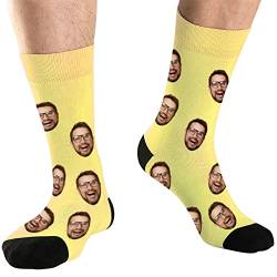 DEVFISH Personalisierte Foto-Socken für Männer, individuelle Geburtstagsgeschenke, Frauen-Gesichtssocken, individuelle Haustier-Gesichtssocken, Gelb, M von DEVFISH