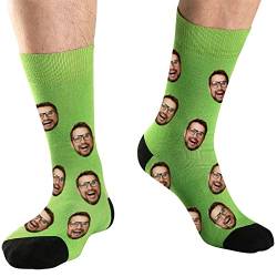 DEVFISH Personalisierte Foto-Socken für Männer, individuelle Geburtstagsgeschenke, Frauen-Gesichtssocken, individuelle Haustier-Gesichtssocken, Grün, M von DEVFISH