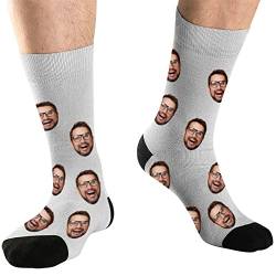 DEVFISH Personalisierte Foto-Socken für Männer, individuelle Geburtstagsgeschenke, Frauen-Gesichtssocken, individuelle Haustier-Gesichtssocken, Hellgrau, L von DEVFISH