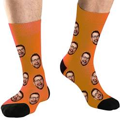 DEVFISH Personalisierte Foto-Socken für Männer, individuelle Geburtstagsgeschenke, Frauen-Gesichtssocken, individuelle Haustier-Gesichtssocken, Orange, L von DEVFISH