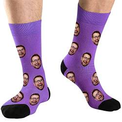 DEVFISH Personalisierte Foto-Socken für Männer, individuelle Geburtstagsgeschenke, Frauen-Gesichtssocken, individuelle Haustier-Gesichtssocken, Purpur, L von DEVFISH