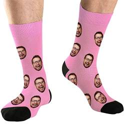 DEVFISH Personalisierte Foto-Socken für Männer, individuelle Geburtstagsgeschenke, Frauen-Gesichtssocken, individuelle Haustier-Gesichtssocken, Rosa, L von DEVFISH