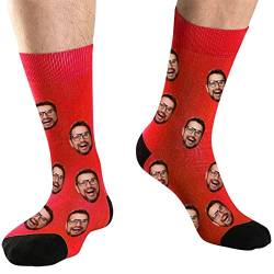 DEVFISH Personalisierte Foto-Socken für Männer, individuelle Geburtstagsgeschenke, Frauen-Gesichtssocken, individuelle Haustier-Gesichtssocken, Rot, S von DEVFISH