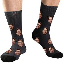 DEVFISH Personalisierte Foto-Socken für Männer, individuelle Geburtstagsgeschenke, Frauen-Gesichtssocken, individuelle Haustier-Gesichtssocken, Schwarz, L von DEVFISH