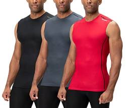 DEVOPS 2 - 3 Pack Herren Athletic Compression Shirts Sleeveless - Rot - Groß von DEVOPS