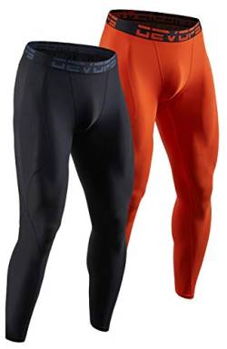 DEVOPS 2 Pack Herren Kompressionshose Athletic Leggings mit Tasche - Orange - X-Groß von DEVOPS