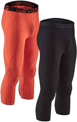 DEVOPS 2er-Pack Herren 3/4 Kompressionshose Athletic Leggings mit Tasche, 2# (Basic) – Schwarz/Orange, X-Groß von DEVOPS