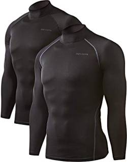 DEVOPS 2er-Pack Thermo-Rollkragen-Shirts, Kompressions-Langarm-Tops und Hoodies für Herren, 1# (Basic_2er-Pack) schwarz/schwarz, XL von DEVOPS