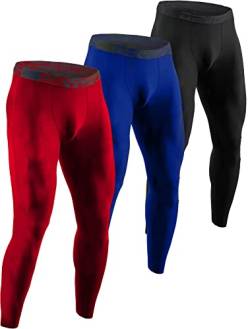 DEVOPS 2er oder 3er Pack Herren Kompressionshose Athletic Leggings mit Tasche/Nicht-Tasche, 4# (Basic_3pack) schwarz/rot/blau, Groß von DEVOPS