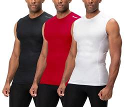 DEVOPS 3er-Pack Herren Athletic Kompressionsshirts ärmellos, 2# (Mesh 3er Pack) schwarz/rot/weiß, L von DEVOPS