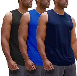 DEVOPS 3er-Pack Herren Muskel Shirts Ärmellos Dri Fit Gym Workout Tank Top, Schwarz/Blau/Marineblau, Mittel von DEVOPS