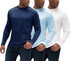 DEVOPS 3er-Pack Herren-Shirt, Dry-Fit UV, Feuchtigkeitstransport, LSF 50+, LSF, Sonnenschutz, Angeln, Wandern, Schwimmen, Langarm-Shirt, 1# (3er-Pack) Marineblau/Hellblau/Weiß, L von DEVOPS