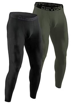 DEVOPS Herren Thermounterhose Athletic Leggings Base Layer Pants (2er Pack), (Fly) Schwarz/Khaki, Groß von DEVOPS