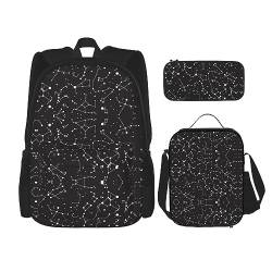 DEXNEL 3-in-1-Leinen-Set: verstellbarer, leichter Rucksack, isolierte Lunchtasche und Federmäppchen, Pouc, Sternenklares Wahrsagenbild von DEXNEL