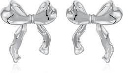 Bow Earrings, Gold Silber Bogen Ohrstecker Ohrringe für Damen, Schleifen Schmuck Frauen (Silver) von DEYROS