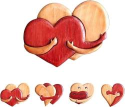 Eine Umarmung von Herzen für Sie, handgefertigte Holzschnitzereien, herzförmige Accessoires, liebevolle Herzen aus Holz mit Intarsien-Anstecknadel, Herz-Kleidungsaccessoires, für Sie und Ihn (C) von DEYROS