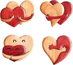 Eine Umarmung von Herzen für Sie, handgefertigte Holzschnitzereien, herzförmige Accessoires, liebevolle Herzen aus Holz mit Intarsien-Anstecknadel, Herz-Kleidungsaccessoires, für Sie und Ihn (4PCS) von DEYROS