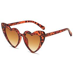 DEZ 1Pc Sonnenbrille Damen,Herz Sonnenbrille - Vintage Damen Sonnenbrille Herzform Mit Schutz Hippie Herzbrille Aesthetic Heart Glasses,Junggesellenabschied Frauen,Sonnenbrille Vintage(Leopard C) von DEZP