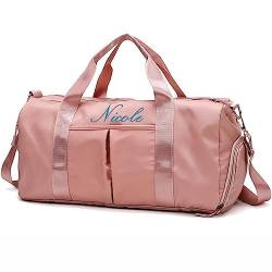 Personalisierte Reisetasche, rosa Bestickt, Sport-Turntasche, Reisetasche mit Nass- und Trockentaschen und Schuhfach für Damen und Herren von DEZUNTU