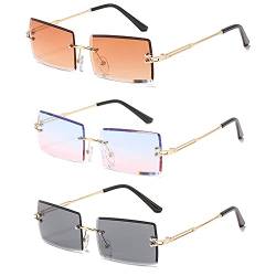 DFGF 3 Stück Fashion Sonnenbrille, Randlose Sonnenbrille, Rechteckige Sonnenbrille Randlose, UV400 Schutz Modische Vintage Randlose Sonnenbrille Für Männer Und Frauen (3 Farben) von DFGF