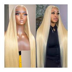 Perücken Blonde #613 Lace-Frontal-Perücke, 20,3–81,3 cm lange, glatte Echthaar-Spitzenperücke, brasilianisches Remy-Haar, blonde, gerade, transparente Lace-Frontal-Perücke für Frauen, Spitzenper von DFSJKS