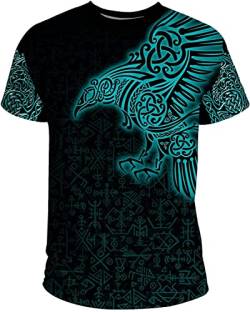2022 3D Viking Herren Sommer T-Shirt, Odin Mythos Thor Hammer Tattoo Art Ultra Thin Oversize Kurzarm Norse Geschenk (Color : Mjolnir, Size : M) von DFWY