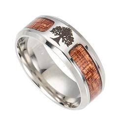 DFWY Herren Edelstahl Wikinger Baum des Lebens Ring, Nordischer Yggdrasil Und Holz Inlay Ehering, Handgefertigter Polierter Vintage Punk Gothic Style Siegelring Schmuck (Size : 08) von DFWY